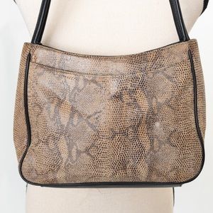 Animal print neutral snakeskin look shoulder bag 2 straps faux leather brown